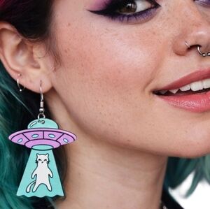 Space Cat UFO Earrings